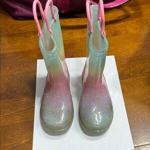 Light up Kids Sparkly Pink and Green Rain Boots